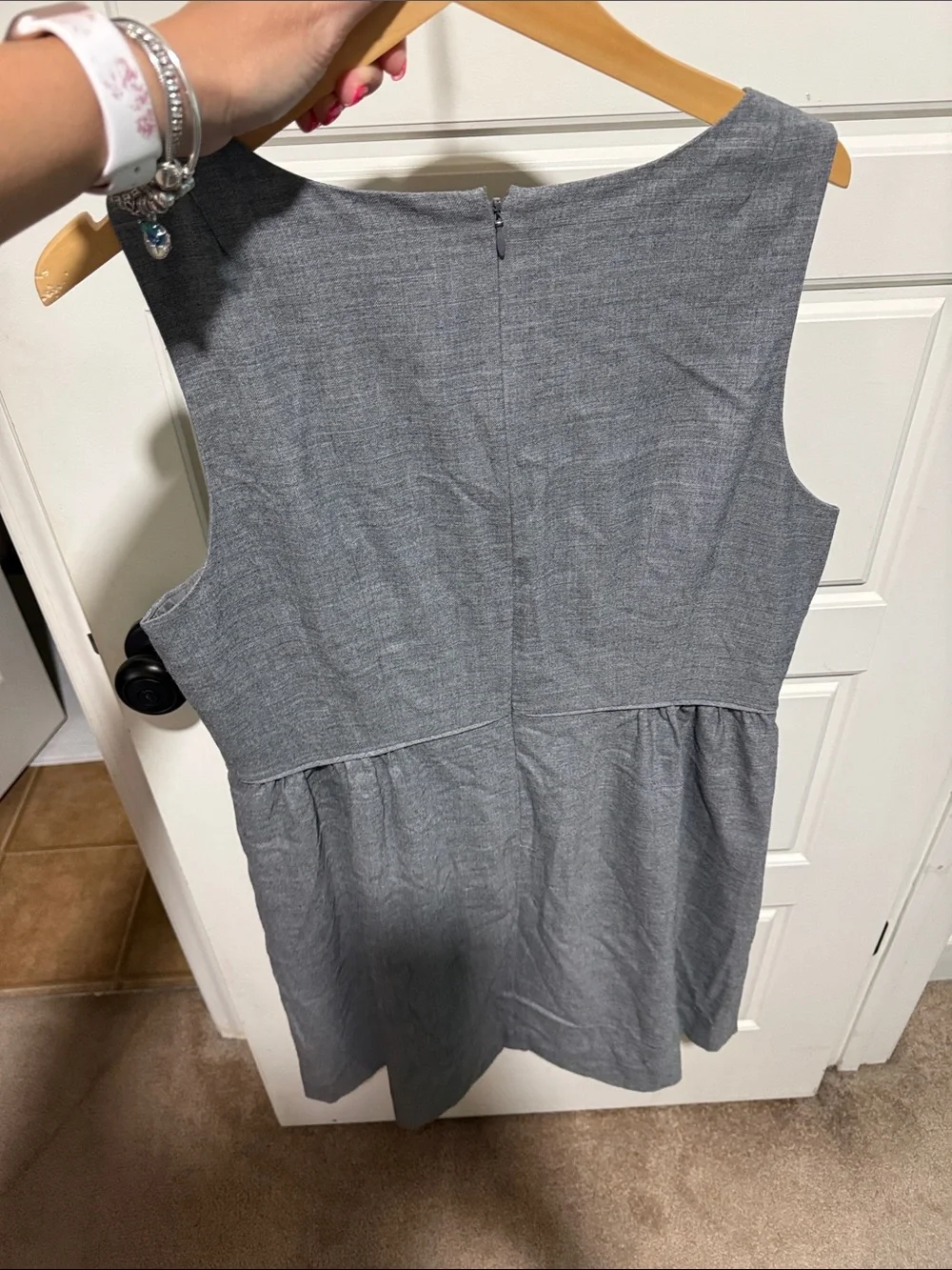 J. Crew Sleeveless Gray Pleated Midi Dress wool dress corporate